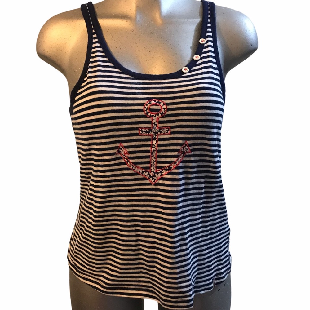 Nautical Anchor Tank Top Navy White Stripes Blue/White Coastal Beach Maritime S